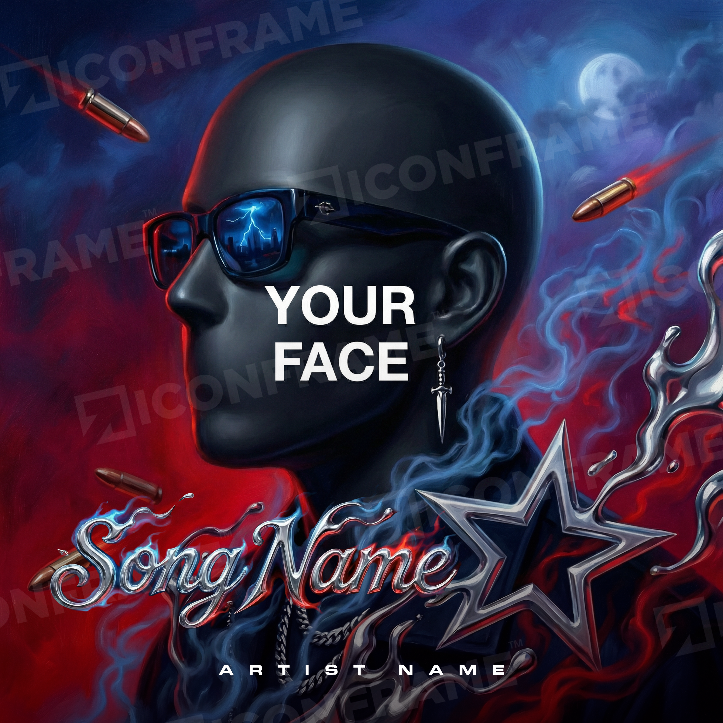 Dark midnight-colored icon artwork from ICONFRAME featuring sleek, modern design on a black background.