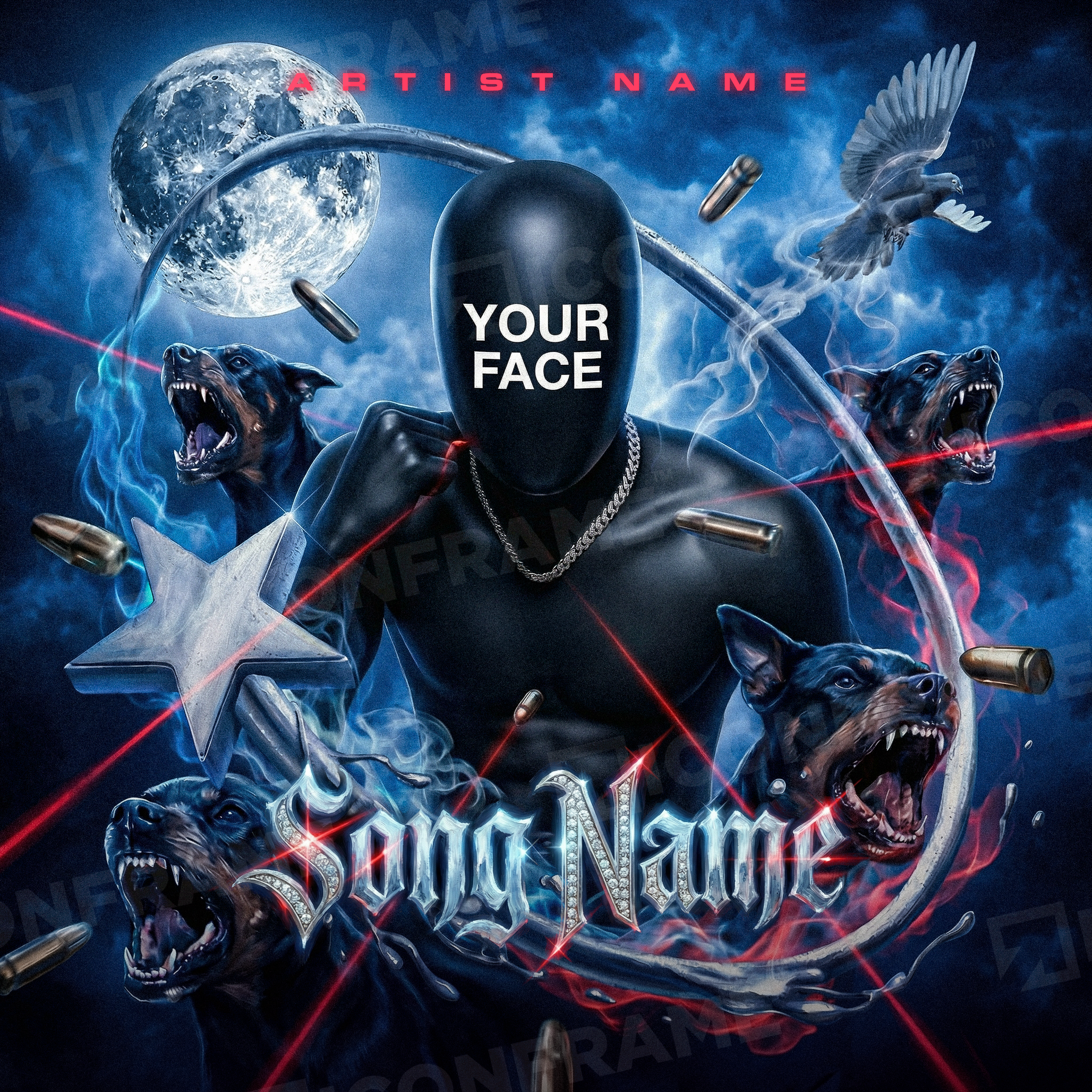 ICONFRAME Predator Mode graphic featuring a bold design with sharp lines and dynamic imagery.