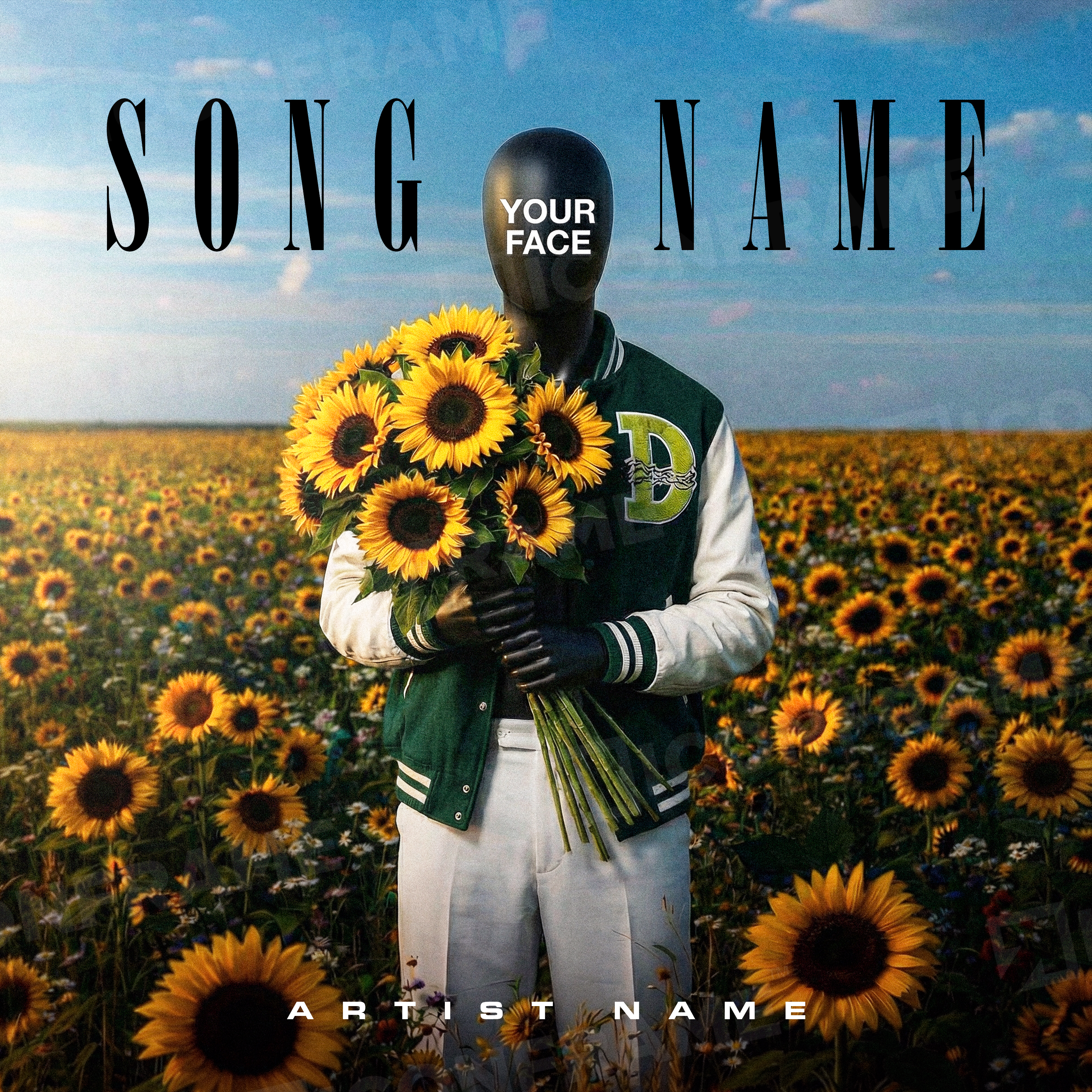 Bright sunflower illustration from ICONFRAME's Sunflower Season collection, featuring vibrant yellow sunflowers and green leaves.