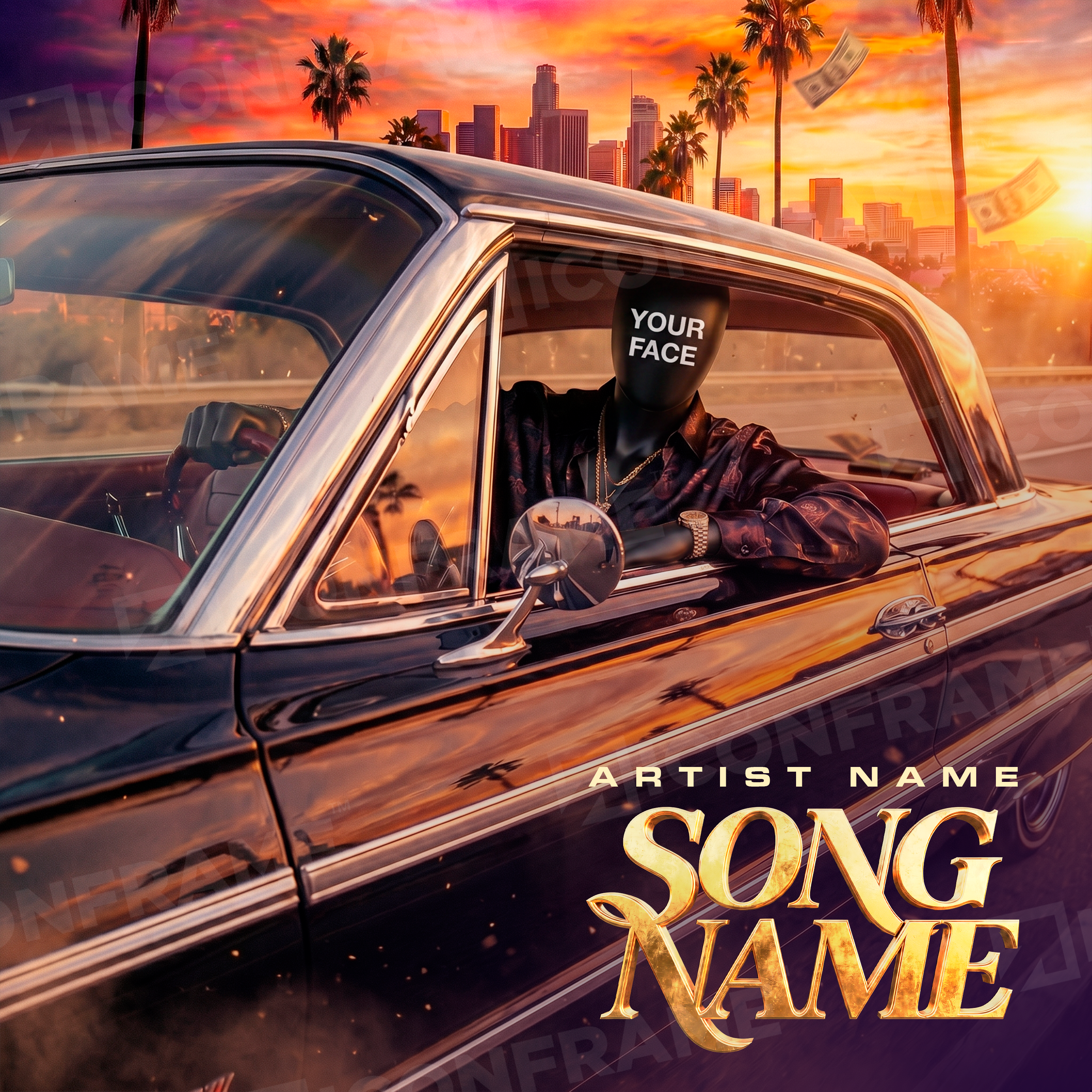 ICONFRAME Sunset Ride artwork featuring a vibrant sunset scene with warm colors and scenic landscape illustration.